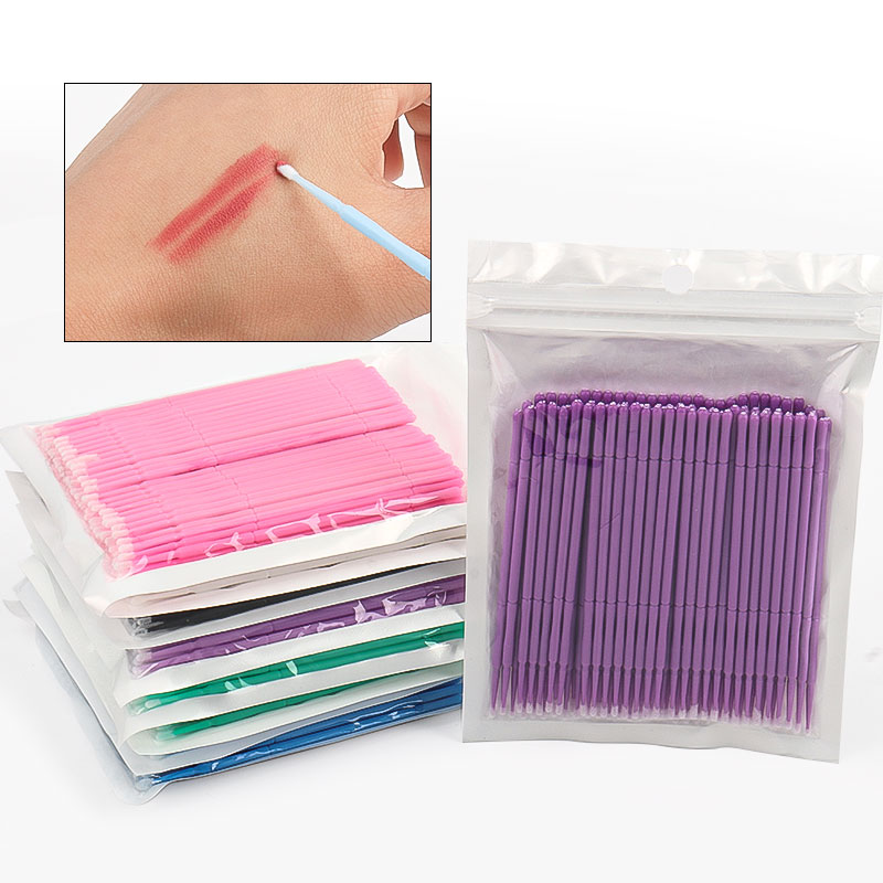 Eyelash Extension Look - 100本入り/袋 竹製まつげエクステ洗浄綿棒 ラッシュリフトグルーリムーバーアプリケーター マイクロブレードメイクアップマイクロブラシツール