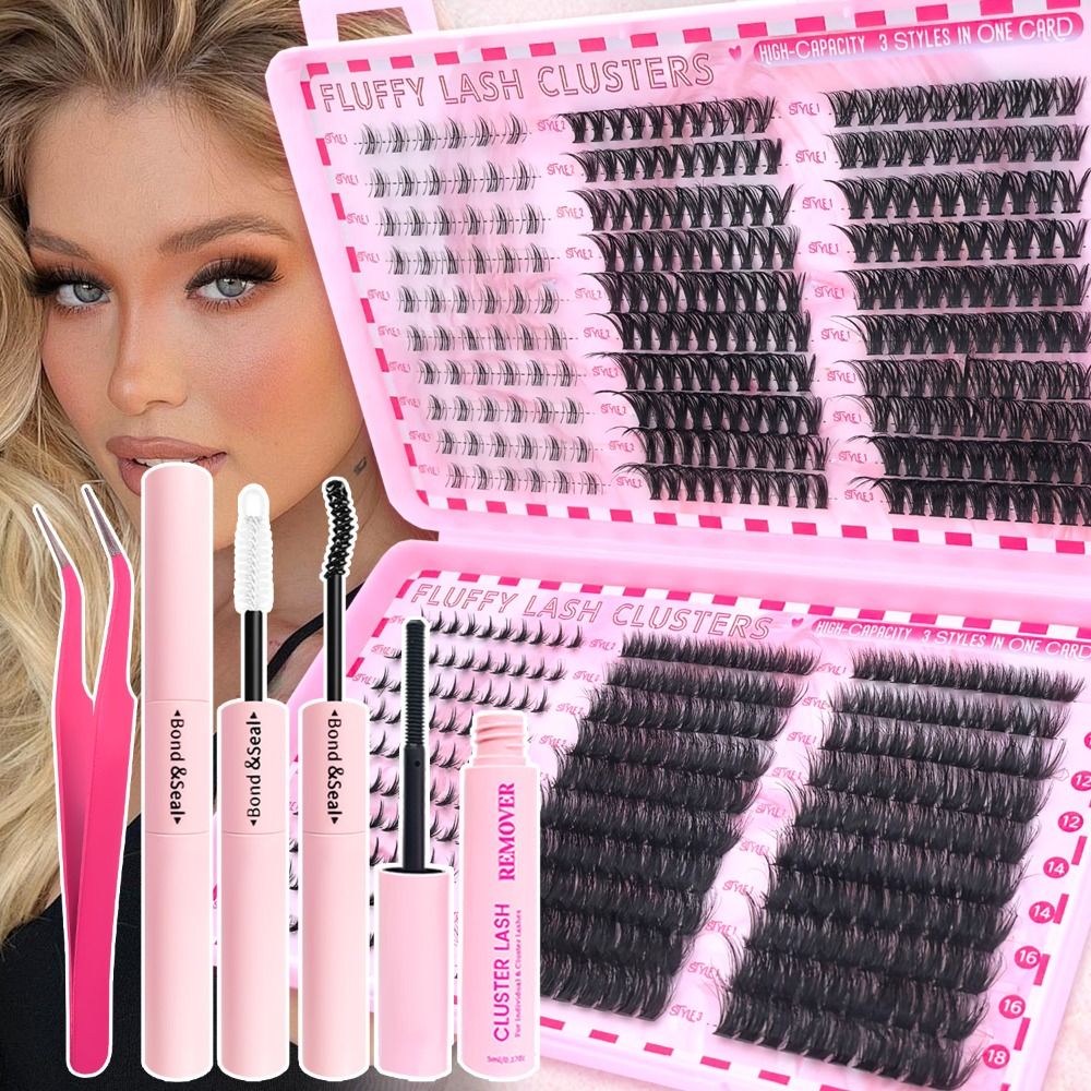 Eyelash Extension Look - ナチュラルルックつけまつげ ボンド＆シール クラスターデザイン DIYまつげエクステキット ウィスピー風 アイメイクツール