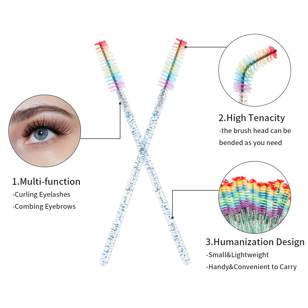 50 個レインボークリスタルまつげメイクブラシ使い捨てマイク - Eyelash Extension Look のレビューと価格