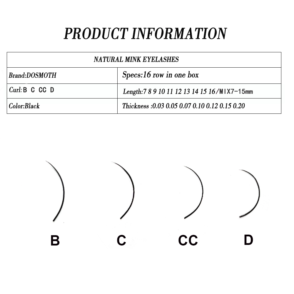 DOSMOTH 10箱入り、16列、7～16mmのミンク製つ - Eyelash Extension For Asian Eyes のレビューと価格